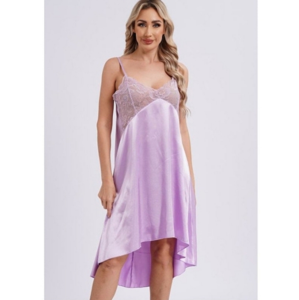 💝 Lavender Lace Satin High-Low Lingerie Night Gown 3X ☃️ Perfect for Gifting
